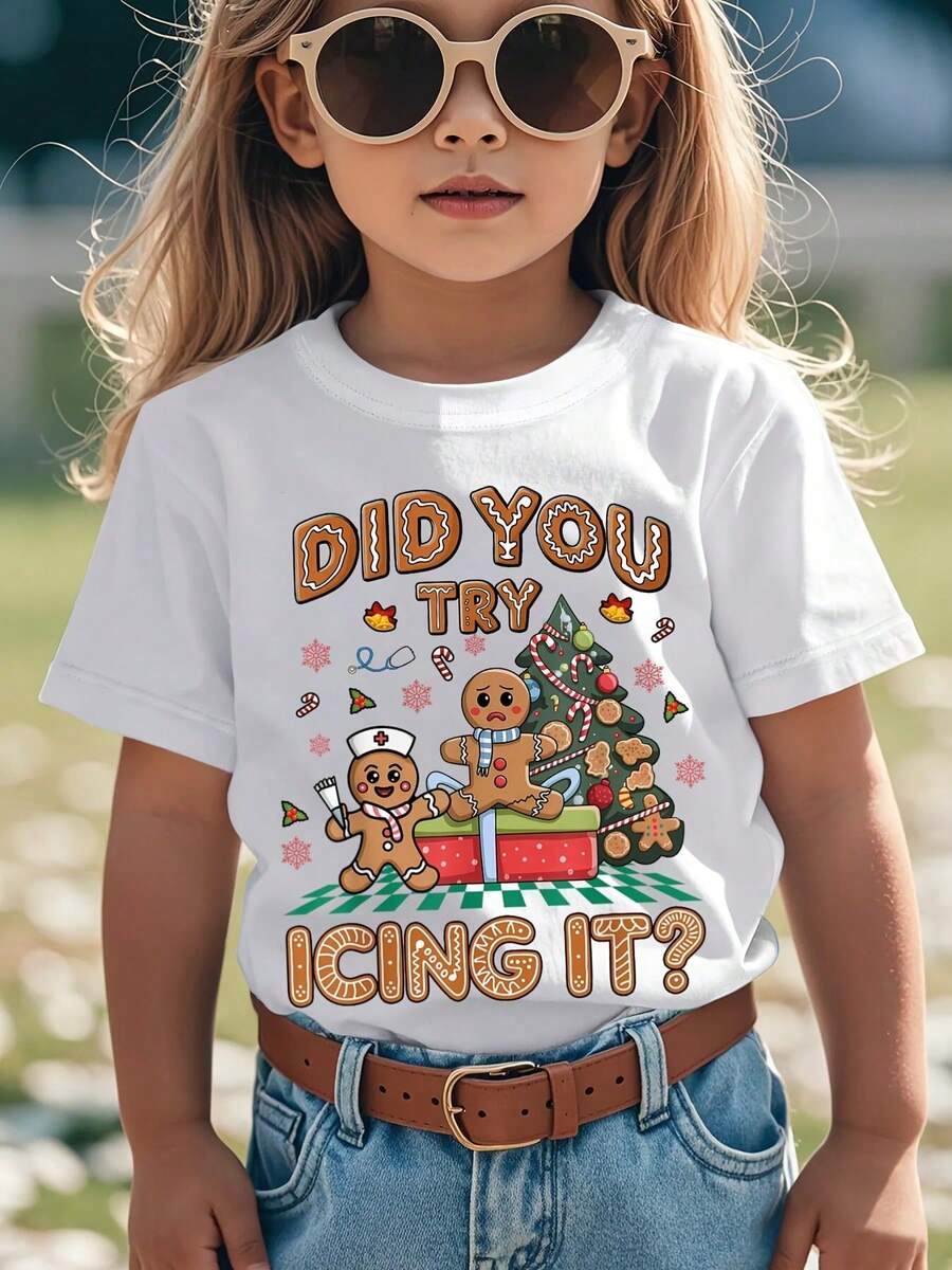 Divertida camiseta navideña '¿Has probado el glaseado?' con patrón de enfermera de jengibre - diseño retro de vacaciones con dulces y glaseado, camiseta de cuello redondo suave para niños y niñas, adecuada para ropa casual y atuendos de navideña en todas las estaciones (talla 2T-16), camiseta de jengibre navideña, camiseta para niños, camiseta para adolescentes, camiseta con patrón de jengibre, camiseta, camiseta para niños, camiseta antigua, camiseta del primer día de clases para niños, camiseta con patrón de jengibre para niños, camiseta de Acción de Gracias para niños, camiseta con patrón de jengibre para niñas, camiseta cristiana para niños, camiseta para niños pequeños - Blanco - Ver 1