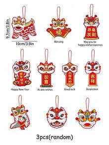 9pcs Chinese New Year Hanging Decorations, Red & Gold Lion Dance Hanging Cards, Cartoon Dragon Pendants, Suitable For New Year Party Decor, Spring Festival Indoor Scenes, New Year Celebration And Holiday Decoration - Multicolor - View 10