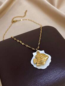 1件海洋主题金项链，配有鱼和贝壳吊坠，时尚航海风首饰，适合日常休闲佩戴，情人节礼物，男女皆宜 - 彩色 - 查看 4