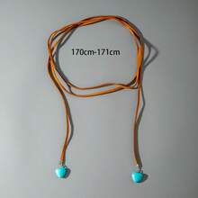 1pc Fashionable High-Quality Polyester Fiber Braided Synthetic Turquoise Heart Pendant Necklace For Women, Suitable For Party, Gift - 31072-nek-brown-eP - View 3