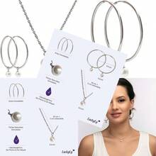 LuckyLy Set Juego de Joyería para Mujer con Perlas les Aretes y Collar de Acero Inoxidable con Baño de Oro 18k o Color Plata Regalos para Mujer Cumpleaños y Regalos para Mujer Originales Modelo Adele - Plata - Ver 3