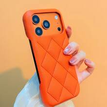 Luxury Rhombus Pattern Leather Phone Case Compatible With IPhone 17 Pro Max/17 Pro/17, 16 Pro Max/16 Pro/16, 15 Pro Max/15 Pro/15, 14 Pro Max/14 Pro/14, New 13 Pro Max/13 Pro/13 - Orange - View 3