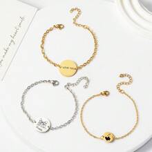 Customized Engraved Bracelet, Customized Based On User Provided Image, Double Hole Round Disc Stainless Steel Bracelet, Laser Engraved, Suitable For Girl, Cuban Link Chain Jewelry Gift, Suitable For Casual Or Special Occasions - Style 7 - View 3