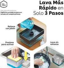 Dispensador de Jabón para Cocina con Soporte y Esponja – Jabonera de 300 ml para Trastes, Platos y Sartenes, Diseño Premium Antigoteo y Antideslizante, Ideal para Mantener la Cocina Limpia - 1 - Ver 5