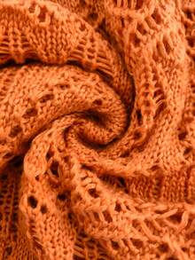 Women's Fashionable Hollow-Out Knit Vest, Orange Round Neck, With Fake Pockets And Button Decor, Regular Length, Semi-Sheer Fabric Summer - Orange-red - View 7