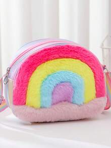 1pc Rainbow Backpack/Crossbody Bag - Large Capacity Mini Bookbag With Adjustable Strap, Shiny Rainbow Ribbon - Lightweight, Suitable For Teens - Multicolor - View 2
