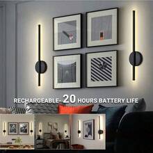 Đèn tường không dây chạy bằng pin, có thể điều chỉnh độ sáng, kích thước 19,69 inch, kèm điều khiển từ xa, 3 nhiệt độ màu, đèn LED sạc lại được, thích hợp cho phòng ngủ, phòng khách, hành lang, màu đen. - Nhiều - Xem 6