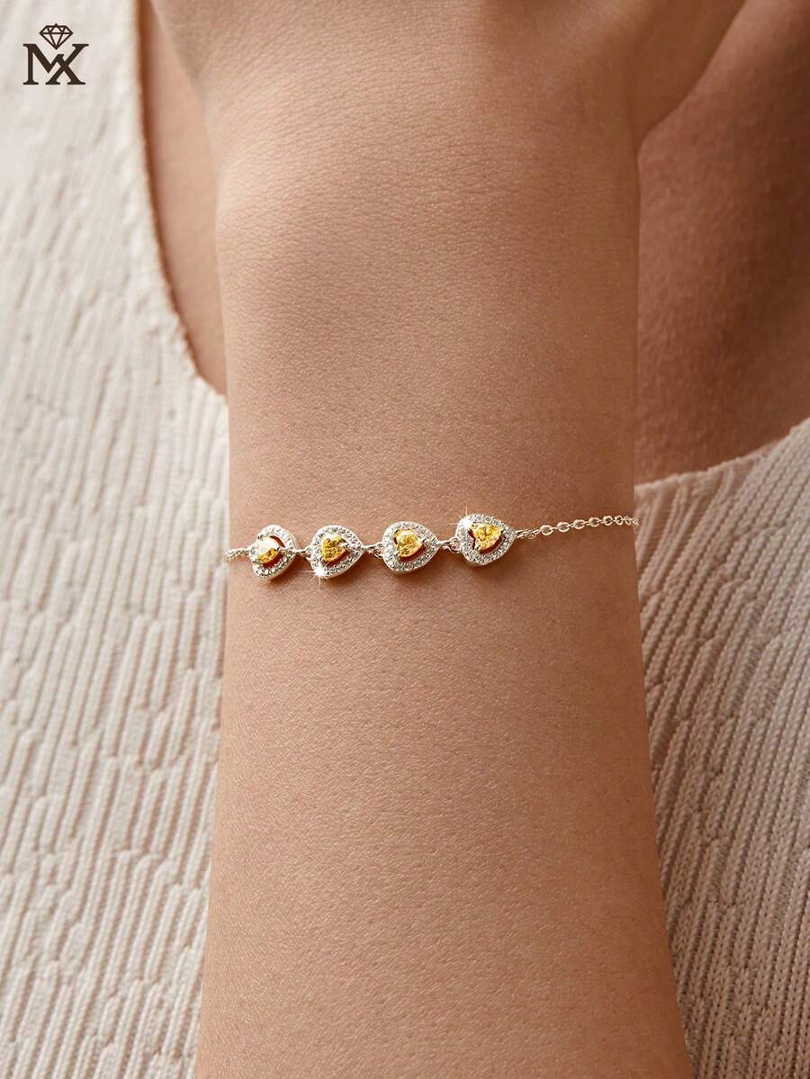 SYMFNY 1 pieza Pulsera con colgante de corazón de circonita de plata de ley 925 de lujo y moda, adecuada para uso diario de mujeres, citas y como regalo para días festivos, Día de la Madre, Día de San Valentín - Plateado - Ver 1