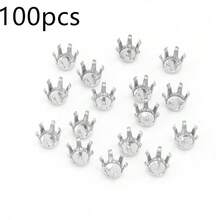 100个/包 不锈钢圆形六爪立方氧化锆爪形杯底托盘，3-10毫米，钢色，适用于珍珠、水晶首饰制作、DIY吊坠配件 - 圓形六爪珠帽 - 查看 10
