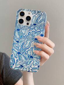 1pc Fashionable Full-Screen Blue Ripple Floral Painted Transparent Airbag Anti-Drop Phone Case Compatible With Samsung/ XS/XS Max/XR/11/12/13/14/14 Plus/15/15 Plus/16/16 Plus/7/8 Plus/17/17 Pro And Other Phone Models - Multicolor - View 8