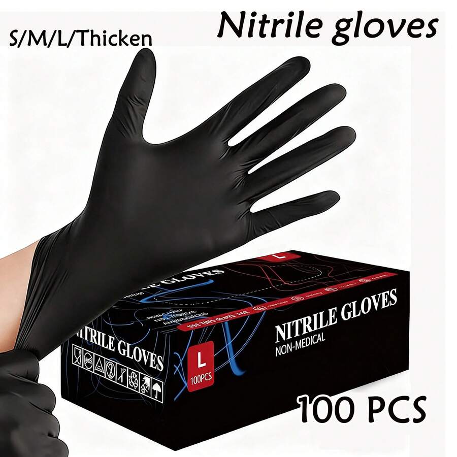 100pcs Back Powder-Free Nitrile Gloves - Latex-Free, Durable & Waterproof For Kitchen Cleaning, Tattoos, Hair Dye, Pet Care & Beauty Salons ﻿ - S - View 1