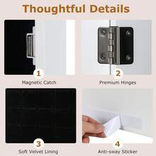 White Full Length Mirror Jewelry Cabinet | Wall/Door Mounted Jewelry Armoire With Makeup Mirror, Ring Slots & Necklace Hooks | Large Storage Organizer For Bedroom Dressing Room - 白色 - 查看 2