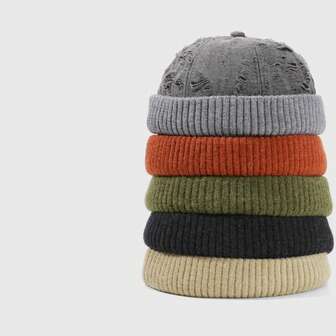 1 pièce Bonnet tricoté vintage usé unisexe, casquette crâne style streetwear réversible et ample, automne/hiver