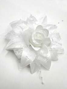 1 Duckbill Hair Clip With Flower In Various Colors, Made Of Organza Fabric And Plain Petals - A Beautiful Flower For Hair Accessory. - 白色 - 查看 1