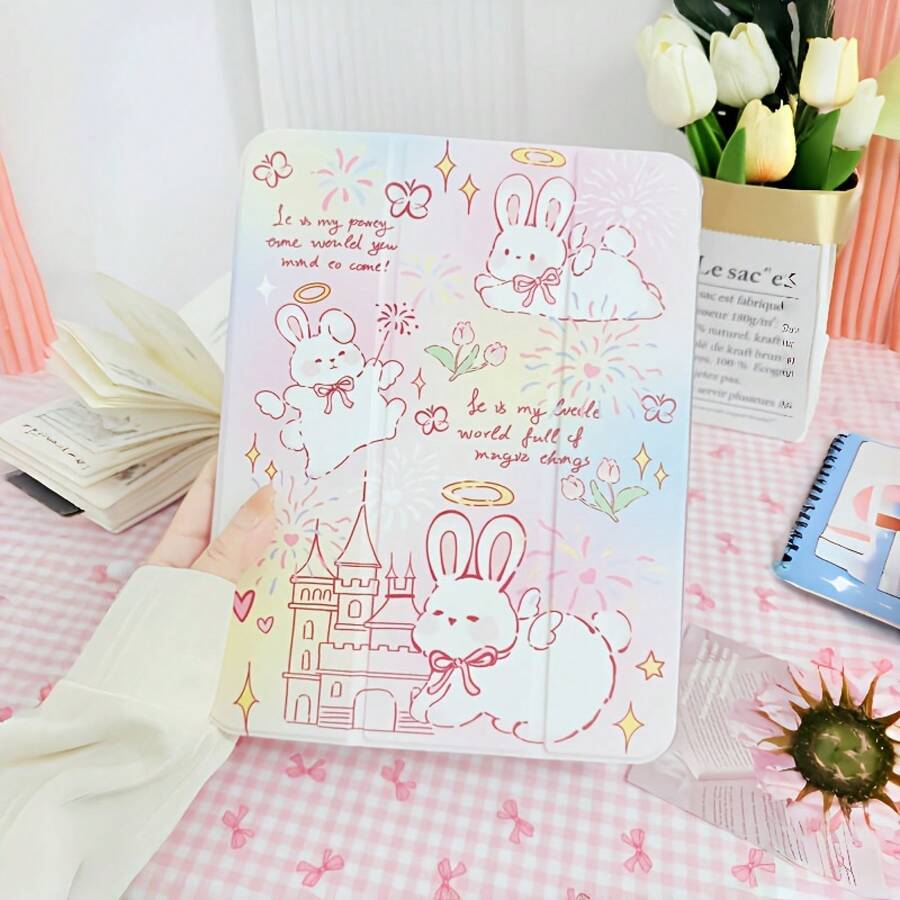 Pink Angel Bunny Castle Fireworks TPU Soft Case High Transparency Wear-Resistant Anti-Drop Fashionable Cute Creative Fun New Tablet Case For Mini 4/Mini 5/Mini 6/9. 7/10. 2/10. 5/10. 9/10th Generation Model Christmas Accessories Cute/Galaxy Tablet Recommendation - 混合顏色 - 查看 1