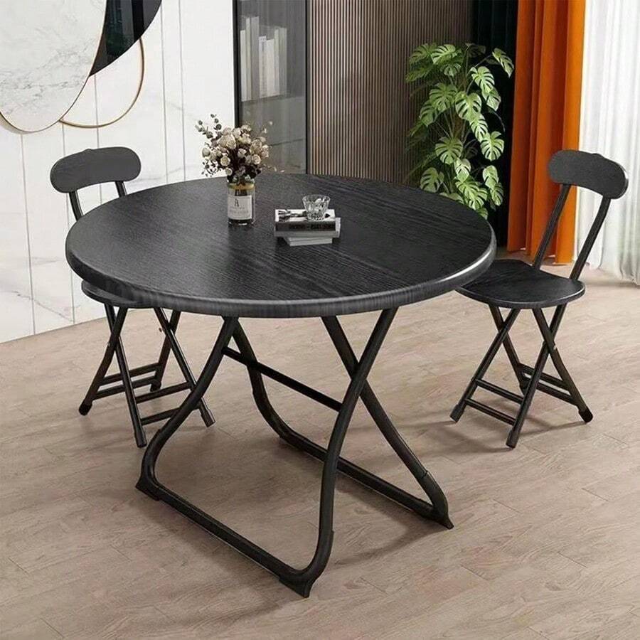 Conjunto de mesa y sillas plegablesSet de Mesa Redonda Plegable - Mesa Portátil para Interior y Exterior con Marco de Metal Resistente Mesa Versátil Ajustable para Terraza Jardín Comedor y Eventos Sillas no incluidas 68 * 68 * 75 - negro - Ver 1