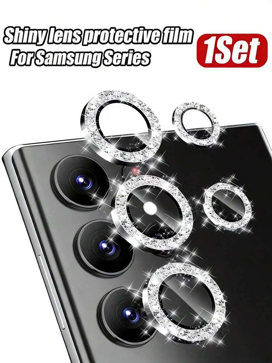 1 Set Silver Camera Lens Protector, Galaxy S25 Ultra Tempered Glass Camera Lens Protector With Shiny Rhinestone Decor, Scratch-Resistant, Waterproof, Shock-Proof Protective Film - Silver - View 1