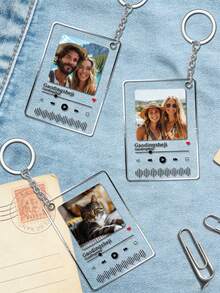 Customized Keychain And Keychain Accessories. Personalized Music Photo Keychain/Customized Music Photo Keyring | Customizable Photo Gift (For Him/Her) | Memorial Keychain. Song Keychain, Personalized Album Style Keyring, Suitable As Gifts For Boyfriend/Girlfriend, Valentine's Day, Birthday, Wedding, Etc. - Multicolor - View 4