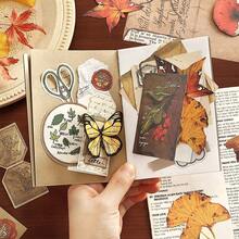 15pcs/Pack (10pcs Vintage English Note Paper + 5pcs Stickers) Scrapbooking Supplies, Non-Repeating Writing Paper DIY Materials, Minimalist Plant & Leaf Patterns, Stationery, Craft Paper, Diary, Journal Decoration - Multicolor - View 6