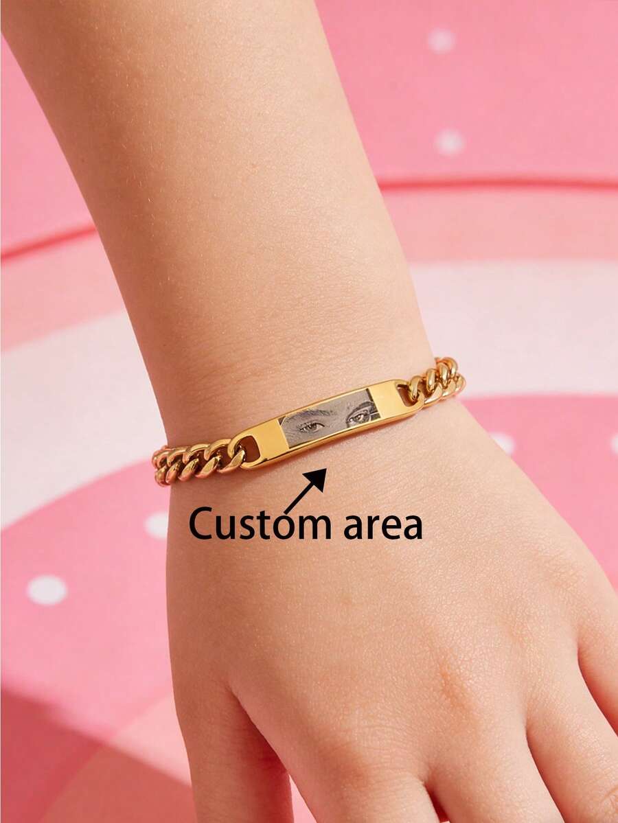 Customized NK Branded Bracelet, DIY Personalized Laser Engraved Eye Photo Bracelet, Unisex Cuban Link Chain Jewelry Gift, Suitable For Casual Wear Or Special Occasions - Style 8 - View 1