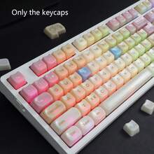 可爱猫咪键帽，水晶键帽套装，MAO高度PC材质键帽，白玉主题半透明设计，适配MX轴和6.25U空格键，适用于游戏和办公机械键盘，仅含键帽（不含键盘），机械键盘DIY配件