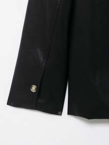 Chaqueta de piel sintética de unicolor casual con cuello, para primavera/otoño - Negro - Ver 8