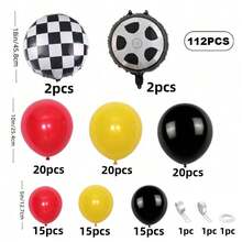 112件套赛车主题气球拱门花环套装，怪兽卡车生日派对用品，汽车主题生日装饰套装 - 彩色 - 查看 2