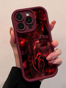 Estuche para teléfono con diseño de corazón de rosa roja compatible con estuches para teléfonos   17  16 Pro Max  15 Pro Max  13 y  12 Estuche protector de TPU grueso impermeable a prueba de caídas y resistente a rayones Un gran regalo para familiares, amigos, seres queridos, novios/novias y para Navidad - Burdeos - Ver 3