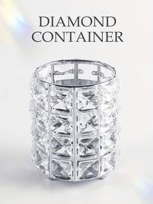 1个金色或银色水晶化妆刷架，创意水晶笔筒，化妆品收纳盒笔筒桌面收纳，适用于指甲油刷架，高档刷架口红架，3.94英寸，闪亮金属边缘，非常适合存放化妆刷和整理您的工作空间。 - 彩色 - 查看 2