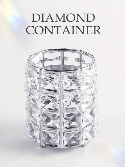 1pc Gold Or Silver Crystal Makeup Brush Holder, Creative Crystal Pen Holder, Makeup Organizer Box Pen Holder Desk Storage, For Nail Polish Brush Holder, High-Value Brush Holder Lipstick Holder, 3.94 Inches, Shiny Metal Edges, Perfect For Storing Makeup Brushes And Organizing Your Workspace.