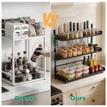 2025 Model Kitchen Spice Rack | Three-Tier Height-Adjustable Standing Spice Rack | Large-Capacity Rust-Proof Metal Condiment Storage Rack | Kitchen Storage Rack, Suitable For Pantries And Bathrooms (Length 19.6 Inches * Height 21.2 Inches, Black) Gift For Home Holiday Decorations - 黑色 - 查看 4