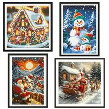 [圣诞十字绣套件] 圣诞雪夜 DIY 材料包，11CT 中格三股绣花，适合初学者，圣诞老人雪城图案，家居装饰摆件礼物 - 彩色 - 查看 2