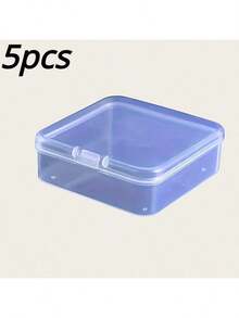 5pcs Transparent Minimalist INS Style Buckle Storage Boxes, Portable Mini Square Containers For Student/Office Desk Organizer - Clear - View 10