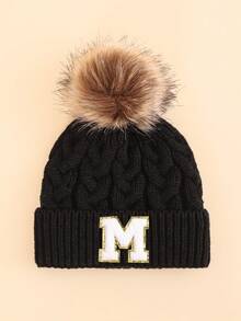 1顶婴儿字母针织帽，柔软、保暖、舒适，适合男孩女孩秋冬季户外佩戴。 - 黑色 - 查看 37