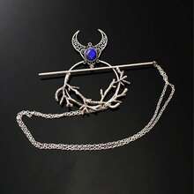 Vintage Viking Unique Witch Hair Accessories Hair Comb Beautiful Crescent Branch Imitation Gemstone Hair Accessories Nordic Norwegian Style Hairpin Valentine's Day Birthday Gift For Girlfriend, Perfect For Halloween - 寶藍色 - 查看 2