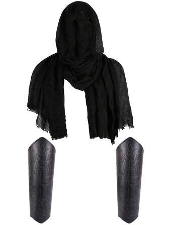 1 Set Medieval Knight Renaissance Accessories Set - Fashionable PU Leather Arm Guard Soft Shawl Cape Half Shoulder Scarf For Cosplay Medieval Sorcerer Costume Accessories ﻿