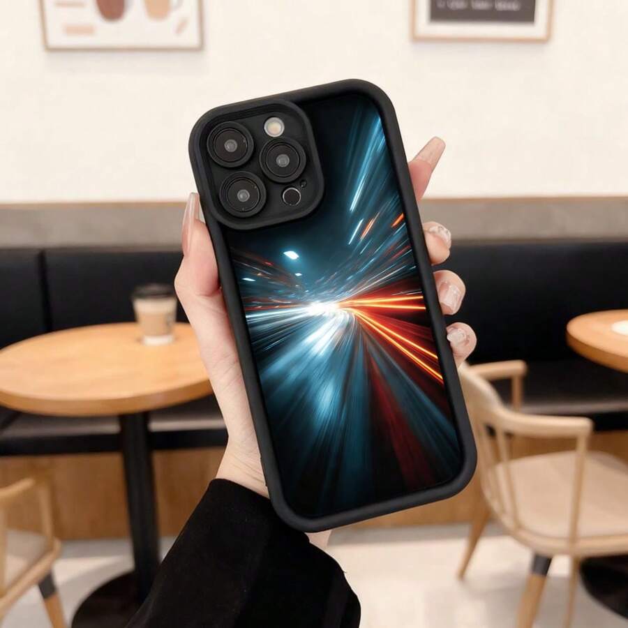 Cubierta de teléfono con diseño de espacio estelar azul rojo y efecto de luz para iPhone 14 Pro Max negra funda protectora con patrón de galaxia y rayos luminosos ideal para uso diario en cafeterías y salas de estar,Aplicable a los teléfonos de la serie Apple y Galaxy - Café integral - Ver 1