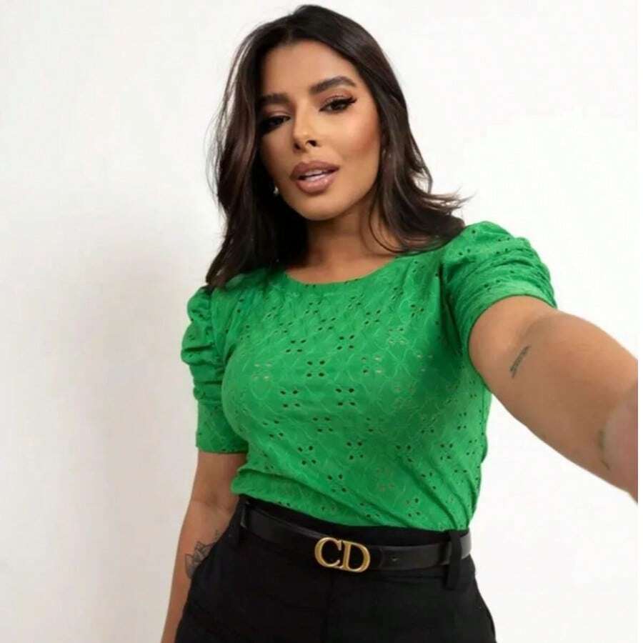 Women's Lace Blouse With Princess Sleeves - Green - View 1