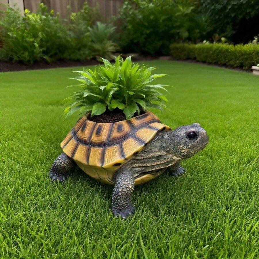1 Realistic Turtle Succulent Plant Flowerpot - With Black Turtle Head, Indoor And Outdoor Gardening Decoration, With Drainage Holes, Durable Resin Material, Suitable For Balconies, Terraces And Courtyards - Perfect Gift For Creative Plant Enthusiasts, Courtyard Decorations, Balcony Decorations, Retro Design, Artistic Decoration, High-Quality Surface Treatment, Handmade Pottery, Decoration Enthusiasts - Chậu cây hình rùa - Màu vàng - Xem 1