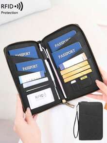 Best-Selling New Arrival CHARM INFINITE New RFID Blocking Passport Bag, Can Put Multiple Passports, Travel Ticket Card Document Storage Bag, Skin-Feel Material Zipper Long Passport Wallet, Detachable Wrist Strap, Valentine's Day Gift, Send Wife To Girlfriend - 黑色 - 查看 4