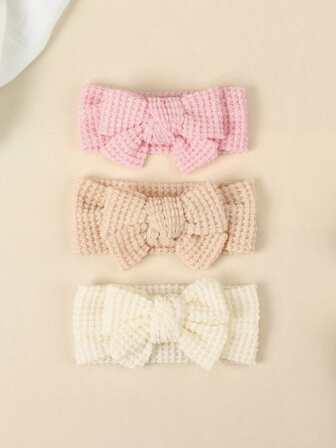 3pcs/Pack Baby Infant Double-Layer Bow Headbands, Super Soft & Stretchy Fontanel Protection Hair Bands, Suitable For All Seasons