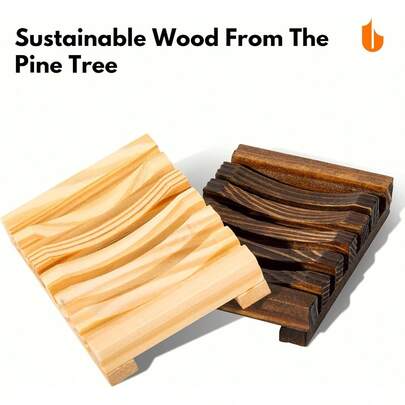 2pcs Natural Wooden Soap Dish, Made Of Cypress Wood, Anti-Slip And Anti-Rust, Suitable For Sink, Countertop, Vanity, Self-Draining, Ideal For Bathroom Or Spa, Handmade, Healthy, Perfect For Christmas Gift, Holiday Decor, Waterproof, Modern Minimalist Style, Exuding Luxury Bathroom Ambiance
