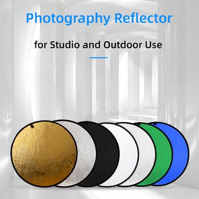 5-In-1 Foldable Photography Reflector Kit (12in/24in/31in/43in) | Semi-Transparent Diffuser + Silver/Gold/White/Black, Blue And Green Reflective Surfaces | Portable Multi-Disc Set With Carrying Bag, Suitable For Studio Lighting, Outdoor Portraits And Content Creation For Winter Vacation, Travel, Studio And Outdoor Fill Light, Live Streaming, Photography