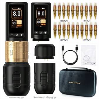 Ambition 1PC Soldier270 Wireless Tattoo Machine 4.0-4.5mm Stroke Brushless Motor Pen Professional 2400mAh Battery Grip 34-42mm