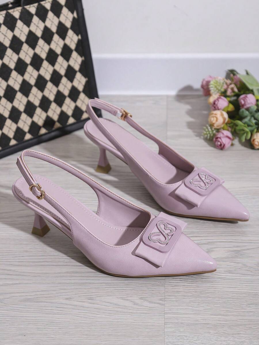Women's Pointed Toe Backless Sandals, Multi-Color Versatile Small Buckle Elegant High Heels, Suitable For Dates, Parties, Weddings, And Commuting, Spring/Summer - Mauve Purple - View 1