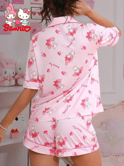 SANRIO Conjunto de 2 piezas de pijama de mujer , rosa, primavera y verano, camisón lindo, ropa de dormir, conjunto de ropa de estar en casa