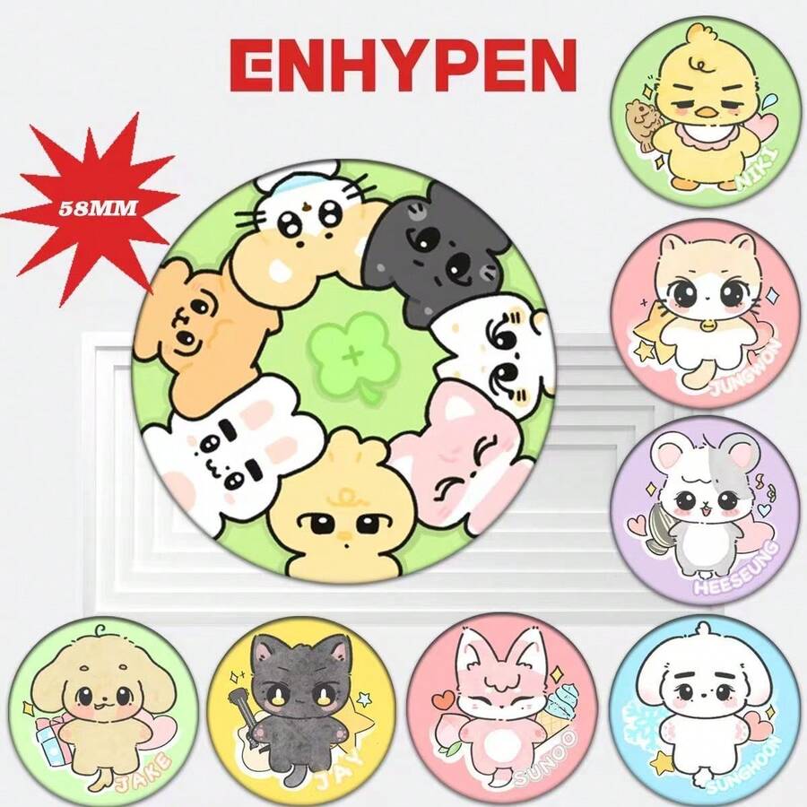 ENHYPE/N 韩国男团卡通毛绒玩偶胸针徽章 55mm,可挂在背包上,粉丝周边,日常佩戴,收藏展示装饰,礼物 - 彩色 - 查看 1