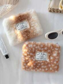 1件装毛绒化妆包，可爱毛绒设计，化妆包收纳袋，旅行化妆包，洗漱用品旅行包，化妆品收纳盒，多功能旅行化妆包钱包铅笔盒套装，女孩节日必备 - 彩色 - 查看 5