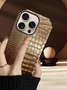 1个黑色鳄鱼皮纹理防震保护手机壳，带旋转音效设计，兼容 - 玫瑰金 - 查看 5