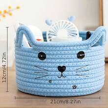 1pc White/Green/Yellow/Brown/Blue/Pink Cat Face Woven Storage Basket (21cm/8.27in*12cm/4.72in) - Adorable Cat Ear Shaped Desktop Organizer Basket, Suitable For Storing Small Accessories/Stationery/Cosmetics, Ideal For Bedroom/Dorm/Office Desk, Decorative And Space-Saving. - Multicolor - View 12